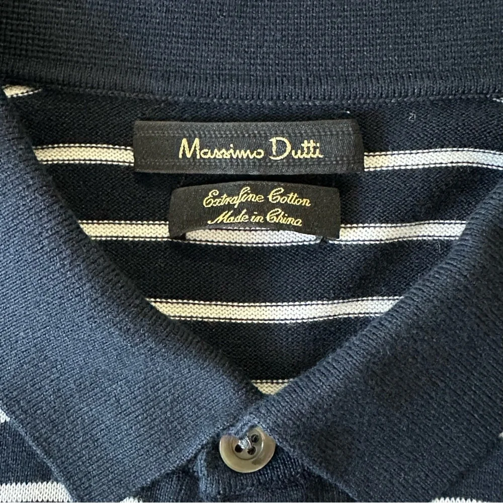 Massimo Dutti Men’s Short Sleeve Extrafine Cotton Navy Striped Knit Polo Shirt S - Picture 6 of 7